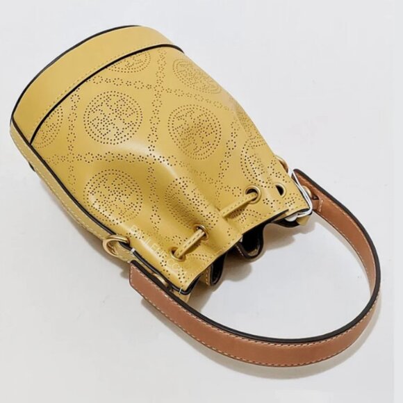 Tory Burch T Monogram Perforated Leather bucket MSRP$488 Statement Piece - Picture 15 of 15
